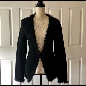 Jones New York Rabbit Fur Trimmed Cardigan
